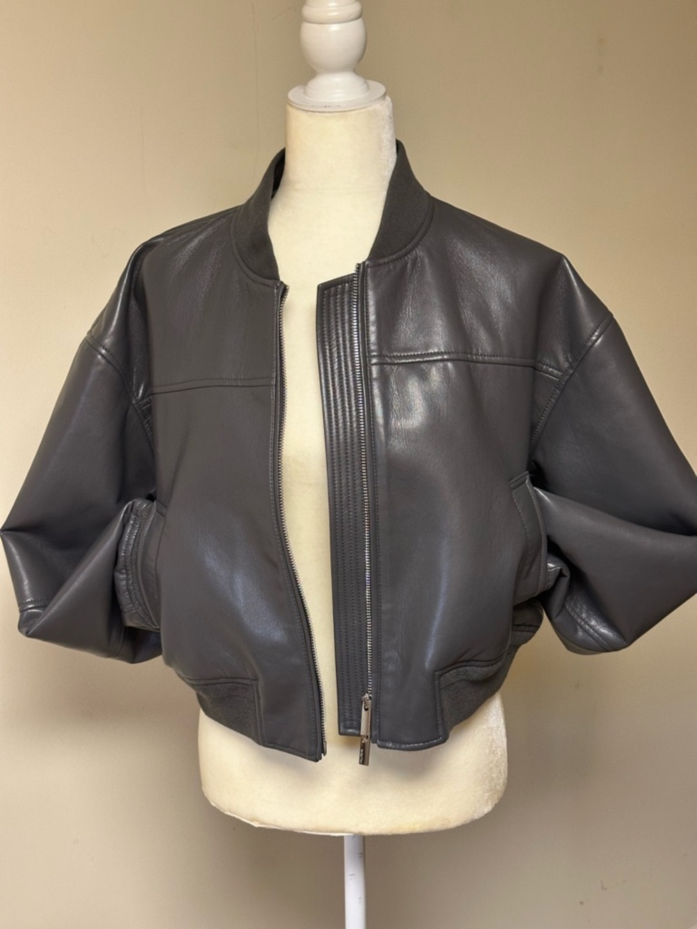 Aritzia Babaton Charcoal Vegan Leather Bomber Jacket